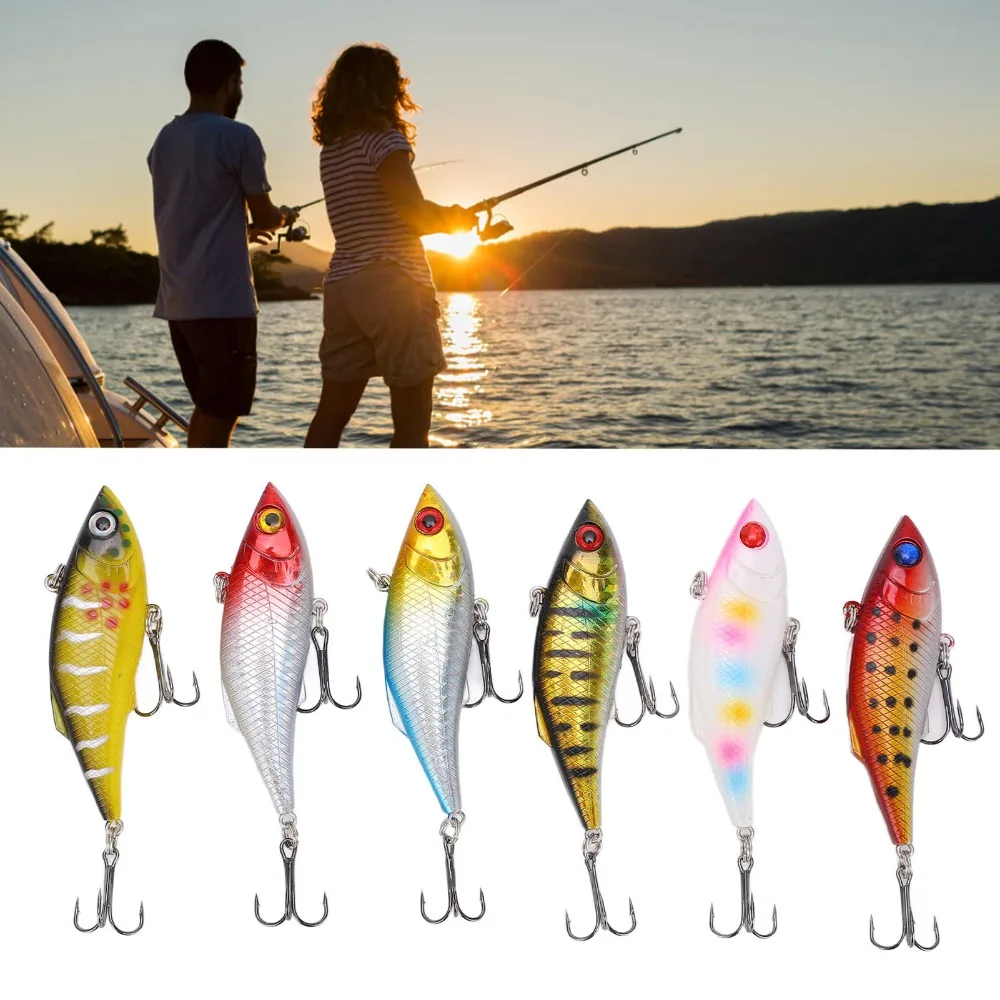 6PCS 8cm 10g VIB Fishing Lures with 3D Eyes with Treble Hook Lipless Crankbaits Rattling Sinking Crankbait Fishing Lures