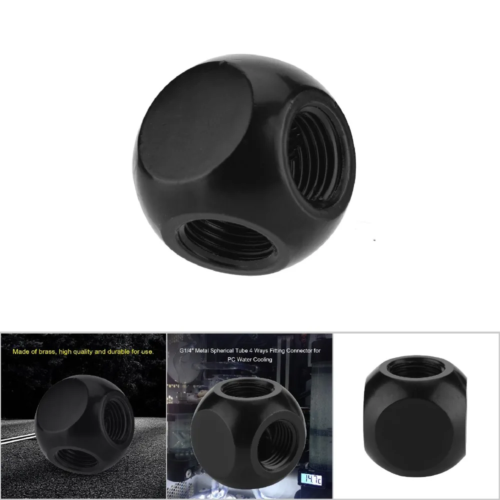 Durable G1/4 Metal Spherical Tube Fitting 4-way Black/Silver Spherical Tube Connector PC Water Cooling Water Cooling Modders