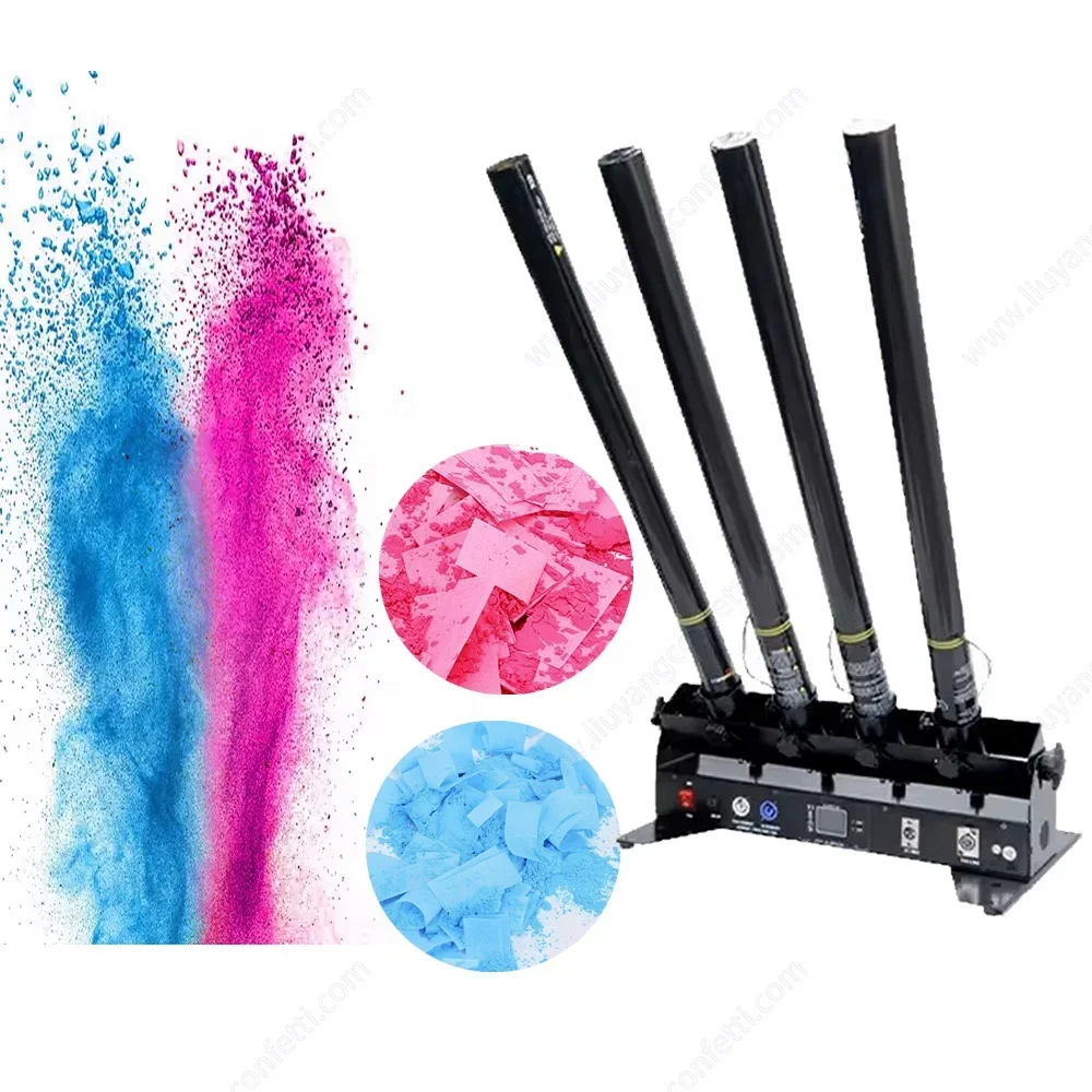 

Baby Shower Gender Reveal Confetti Powder Cannon Machine DMX Remote Control 4 Shots Electronic Streamer Launcher Bar Party Prop