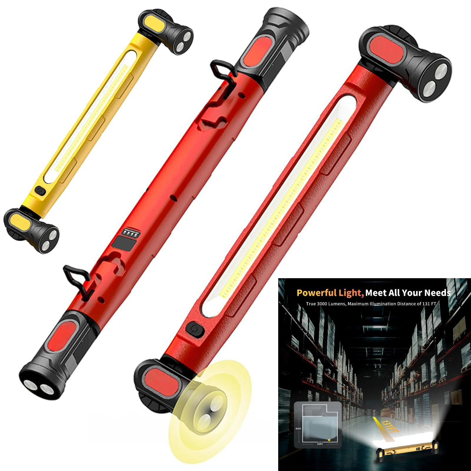 

Магнитный рабочий фонарь 5200 мАч, перезаряжаемый светодиодный светильник-балка с крючками, для осмотра подкапотного пространства, мастерских и экстренных ситуаций