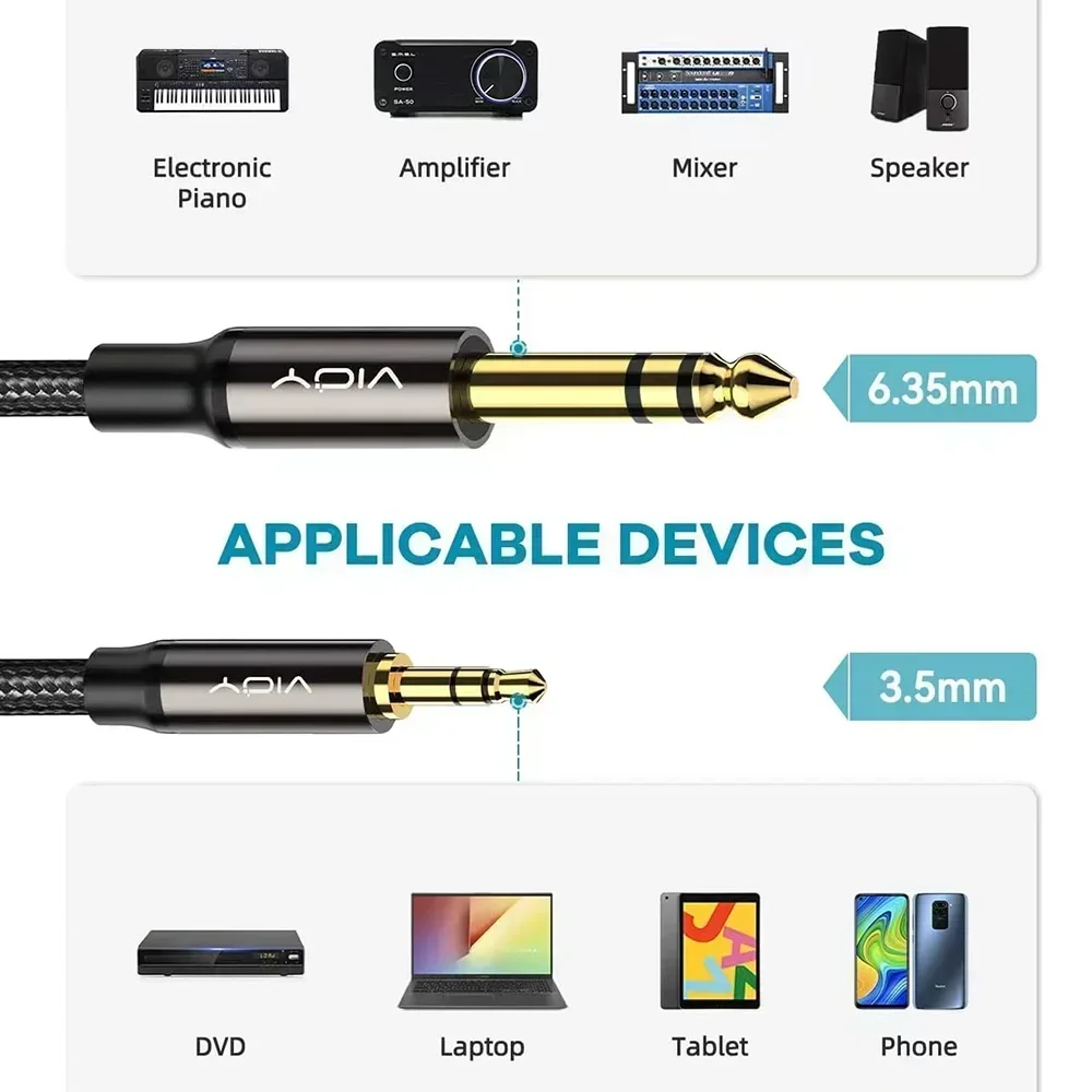 Kabel stereo 3,5 mm do 6,35 mm 1/8 TRS do 1/4 TRS Audio Aux do laptopów urządzeń kina domowego głośniki i wzmacniacze