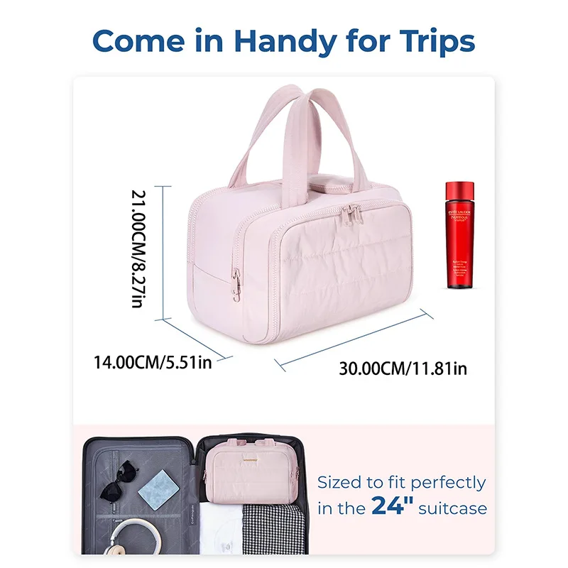 Large Capacity Cosmetic Toiletry Bag - Portable Travel Organizer for Makeup, Skincare, Essentials - On-the-Go, Home, Hotel Stays