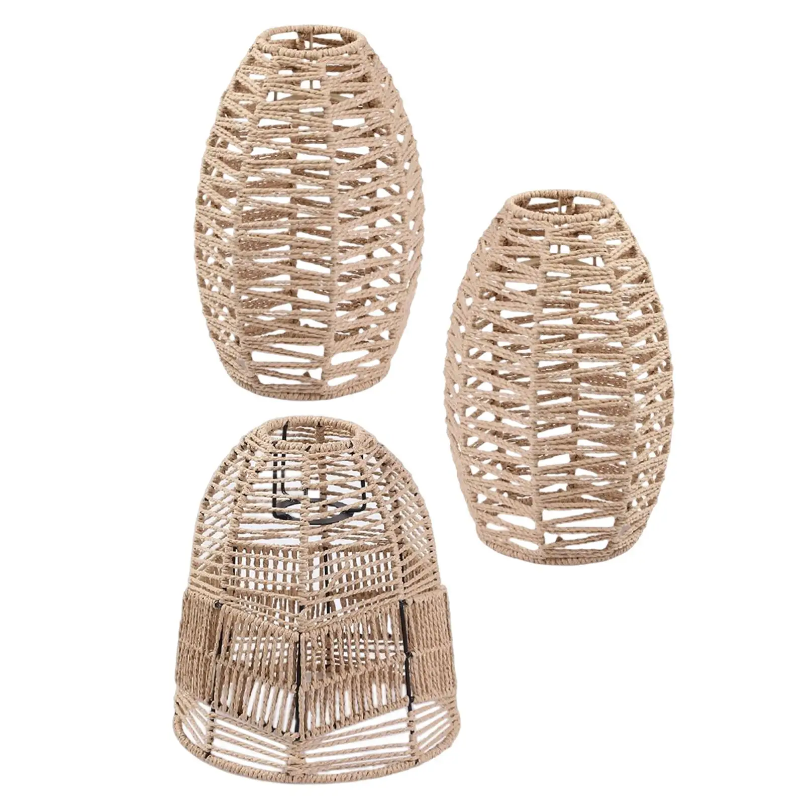 3pcs Pendant Lamp Shade Paper Rope Rattan Woven Retro Style Wicker Lampshade for Dining Room Bedroom Living Room Kitchen Island
