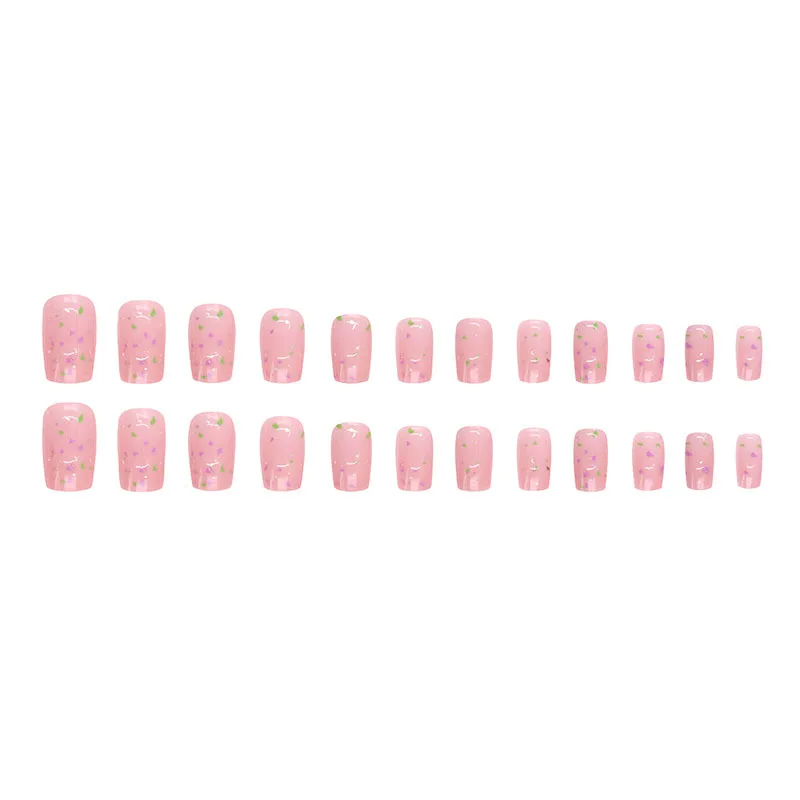 24 Uds. De uñas postizas brillantes de color rosa con uñas postizas cuadradas cortas, Color dulce, diseño bonito y fresco, prensa diaria brillante en uñas acrílicas