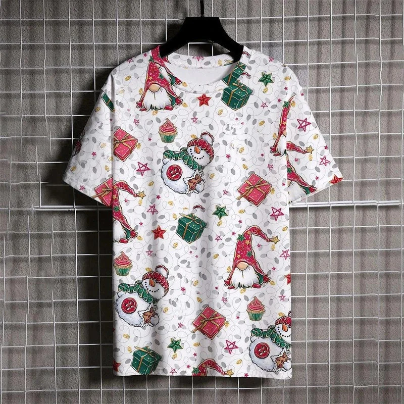 عيد ميلاد سعيد مهرجان تي شيرتات عجيبة للرجال طباعة كاملة سانتا كلوز الرنة الجرافيك عيد الميلاد تحت عنوان قصيرة الأكمام تي شيرت 2026 #4