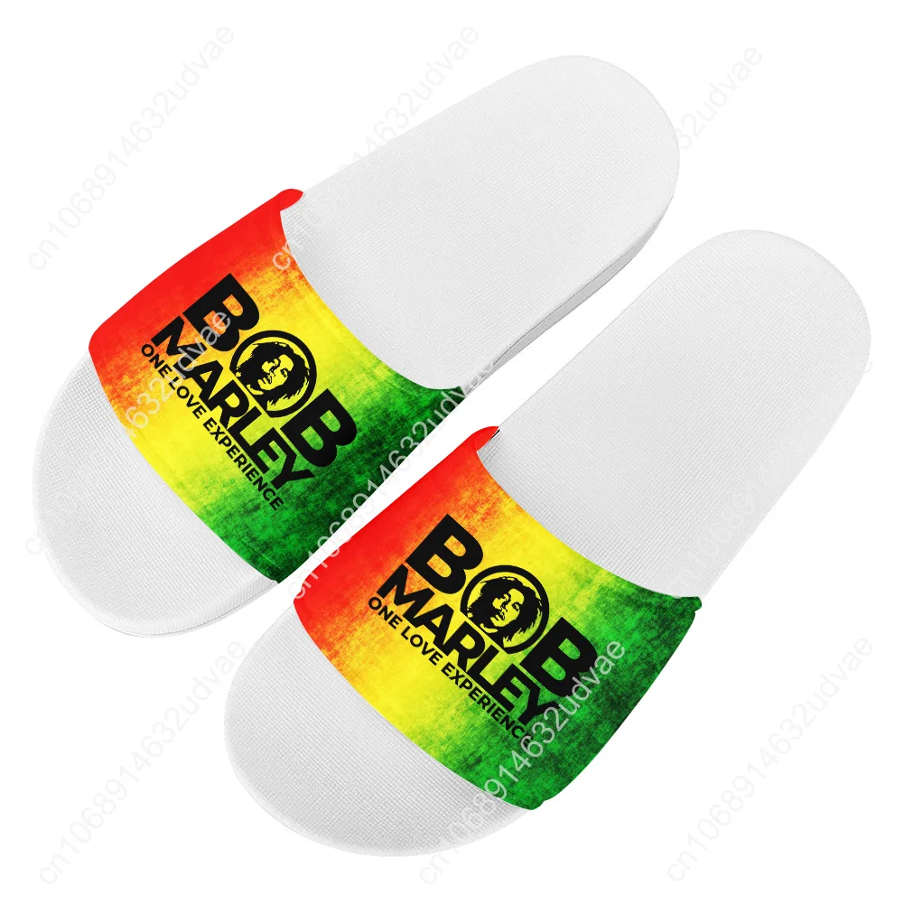 Bob Marley Reggae Rasta Slippers Man Woman Boy Girl Tailor Made Slides Sandals Photo Text Customized Bath Shoes Water Shoe White