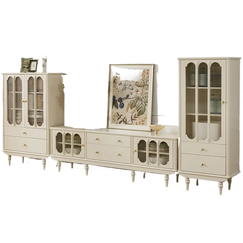 

French cream style single-door wine cabinet, all solid wood, American side stand cabinet living room furniture