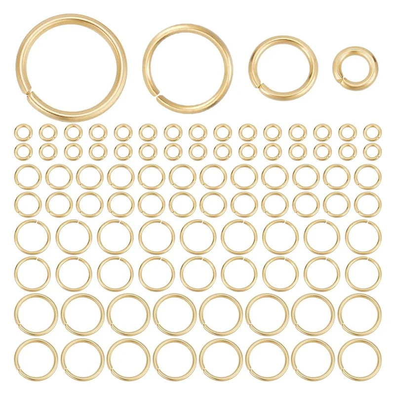 3–8 mm, nicht anlaufende, offene Biegeringe, 100 Stück, 18 Karat vergoldet, Biegeringe für Schmuckherstellung, DIY-Halskette, Armband, Ohrringe, Zubehör