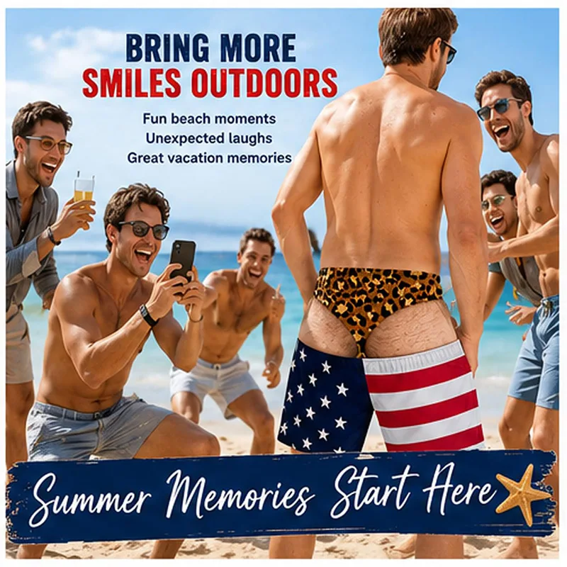 Us Flag Printed Mens Swim Trunks Funny Novelty Design Quick Dry Comfortable Beach Shorts Summer Travel Pool Party Seaside Outfit