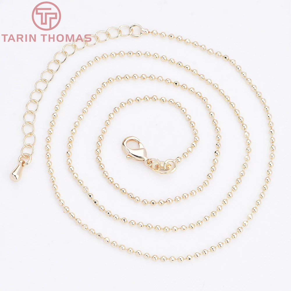 (10897) 2 PCS 24K Gold Color Plated Brass Finished Necklace Round Beads Chains High Quality Anti Allergy DIY Jewelry Accessories