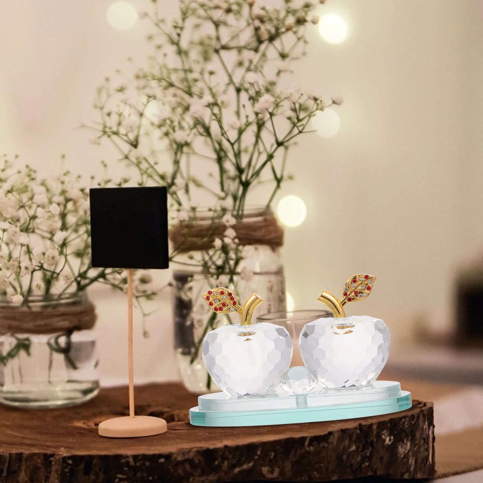 

Crystal Apple Ornament Artificial Statue Decorative Kitchen Fruit Car Decorations Lifelike for Party Clear Christmas