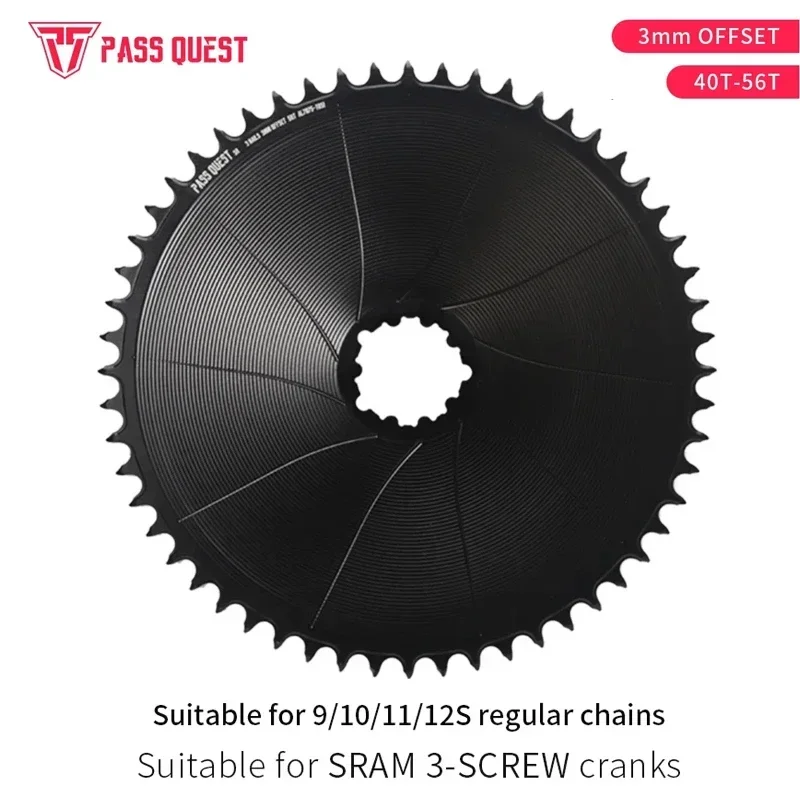 PASS QUEST (3mm offset) GRAVEL/ROAD Narrow Wide Chainring 40-56T for 3-SCREW cranks suitable for 9/10/11/12S regular chains