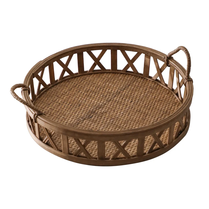 

Pastoral fruit plate, fruit basket rattan tray round binaural creative storage