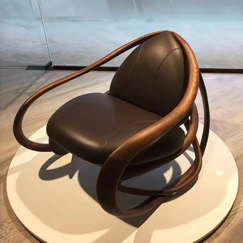 

Italian single sofa rocking chair Internet celebrity creative balcony recliner high-end living room designer walnut leisure