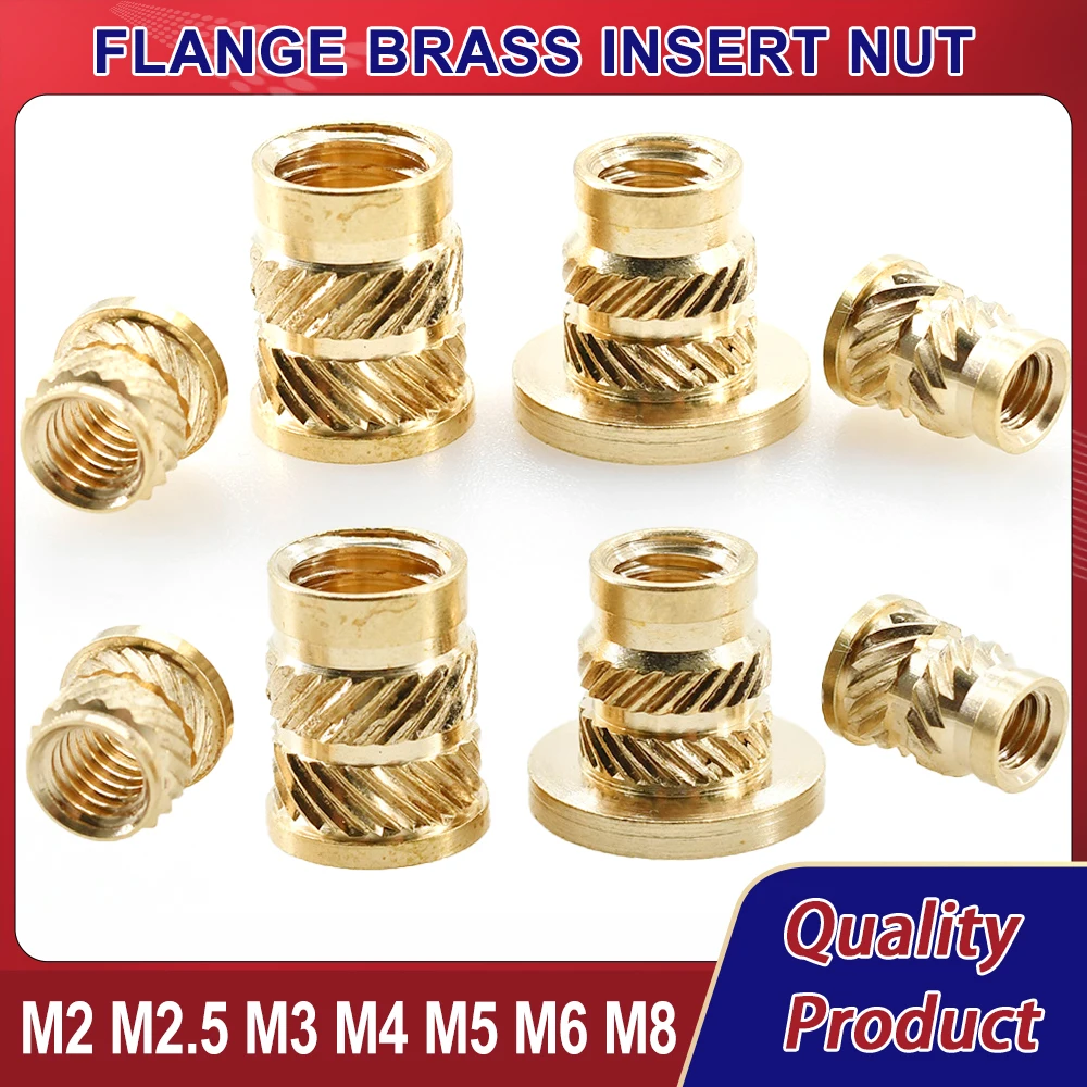 Brass Flange Insert Nut Double Twill Knurled Embedded Molding Injection Nutsert Insertnut 3d Printer Nuts M2 M2.5 M3 M4 M5 M6 M8