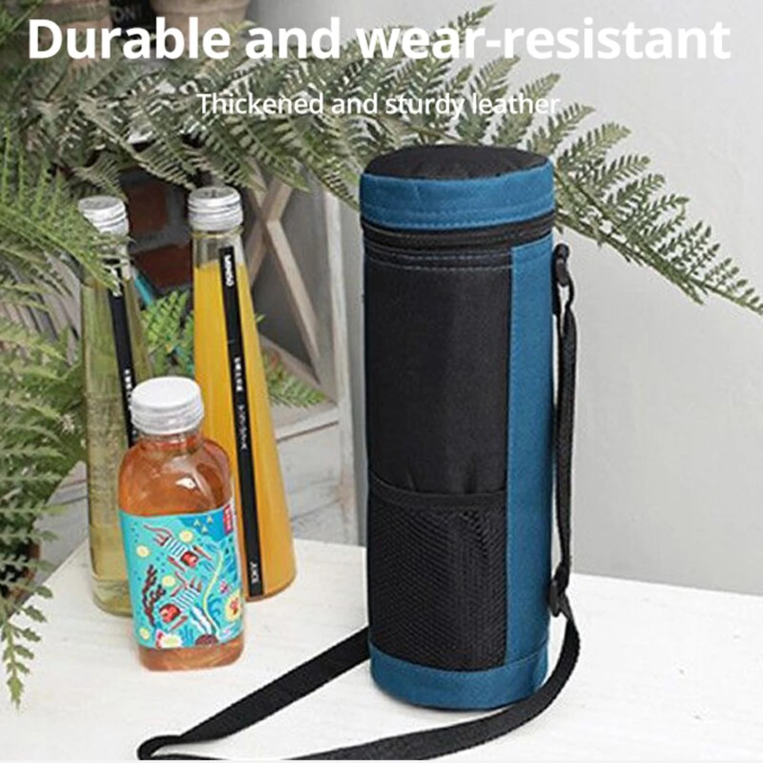 1Pc Dark Blue Insulated Water Bottle Bag Suitable  750ML Water Cup Outdoor Sports Strap Water Cup Cover Water Bottle Cover