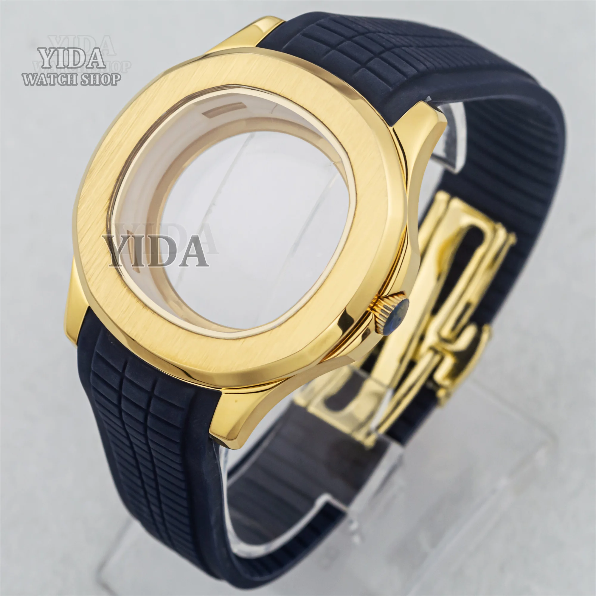 

42MM Gold Watch Case Rubber Band Sapphire Glass 10ATM Water Resistance Watch Parts for AQUANAUT Nautilus NH35 NH36 Movement Part