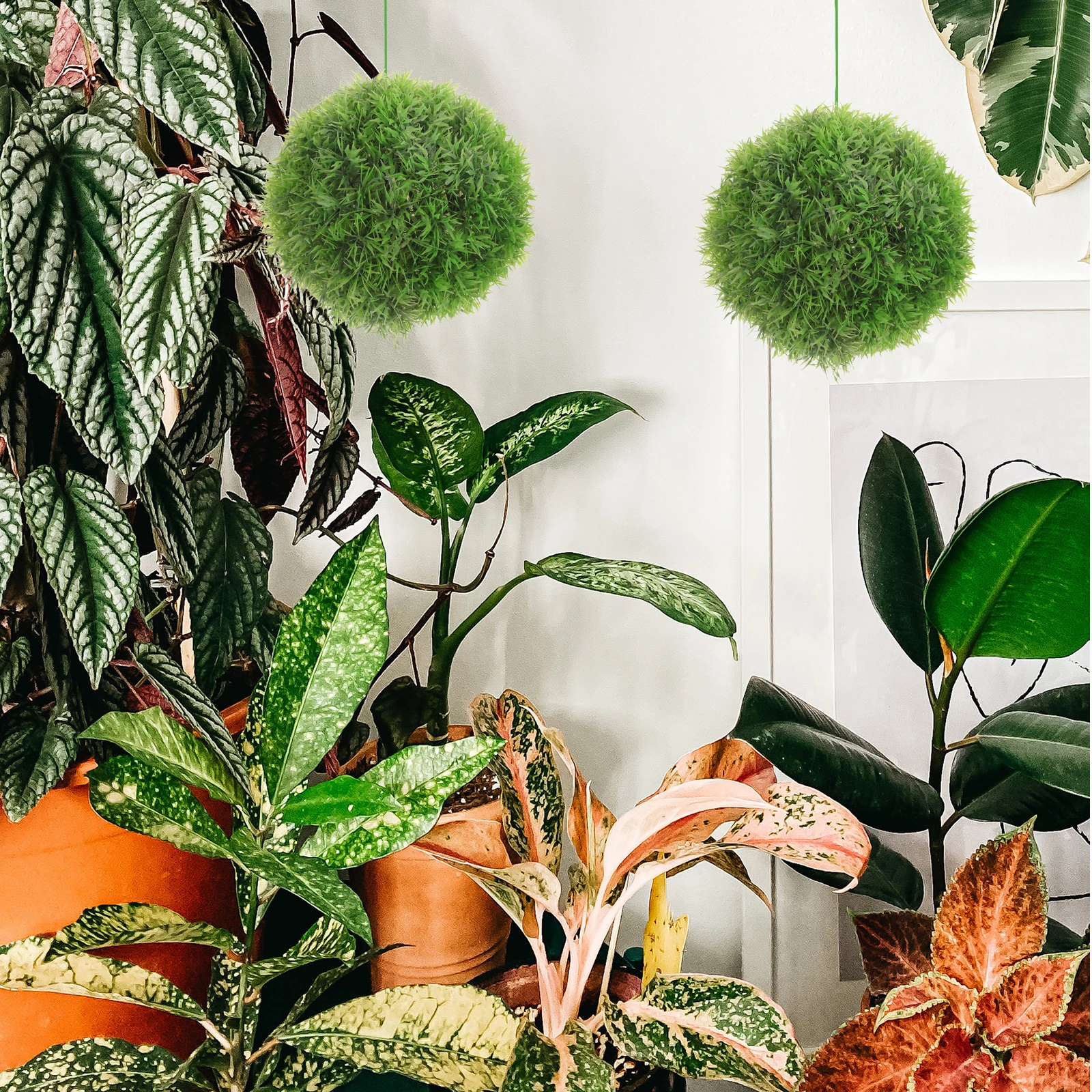 2 قطعة كرات نبات توبياري اصطناعية واقعية العشب الأخضر ديكور معلق للمنزل حديقة داخلي في الهواء الطلق لتقوم بها بنفسك محاكاة المناظر الطبيعية