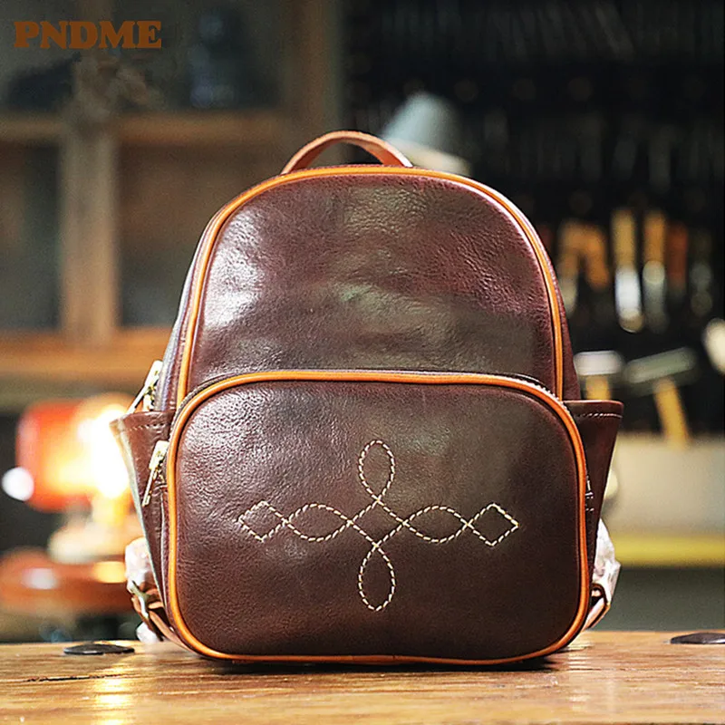 

Vintage high-quality genuine leather women's small backpack weekend outdoor daily travel designer luxury real cowhide schoolbag