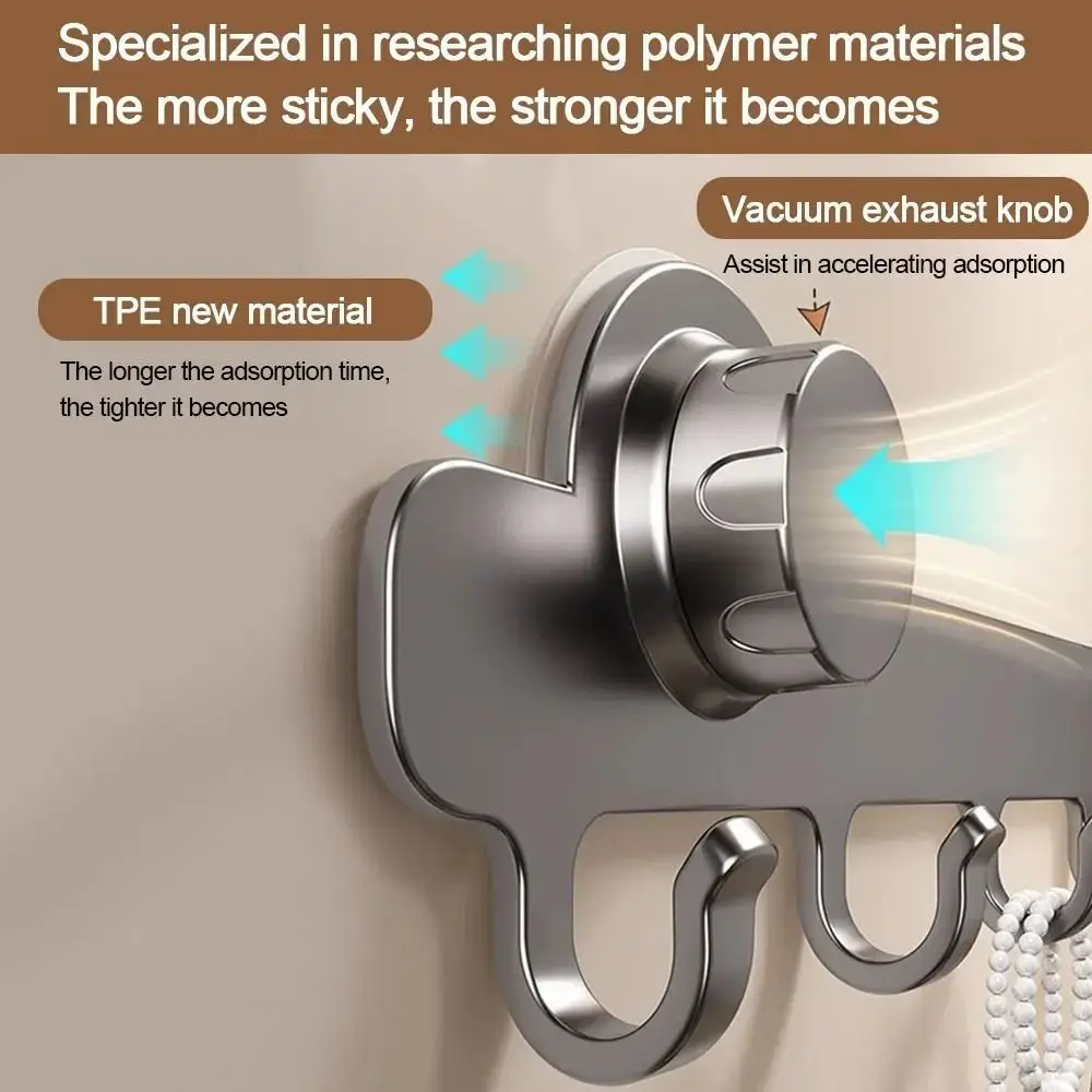 5/6/7/8-Hook Suction Door Cup Hook Waterproof Strong Load-bearing Bathroom Towel Holder Reusable Single Row Hanging Coat Rack