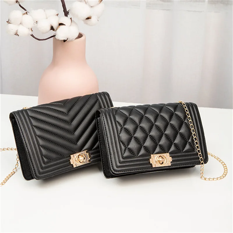 Women Fashion Chain Shoulder Crossbody Bag Embroidery Embossed Pu Leather Small Square Bag