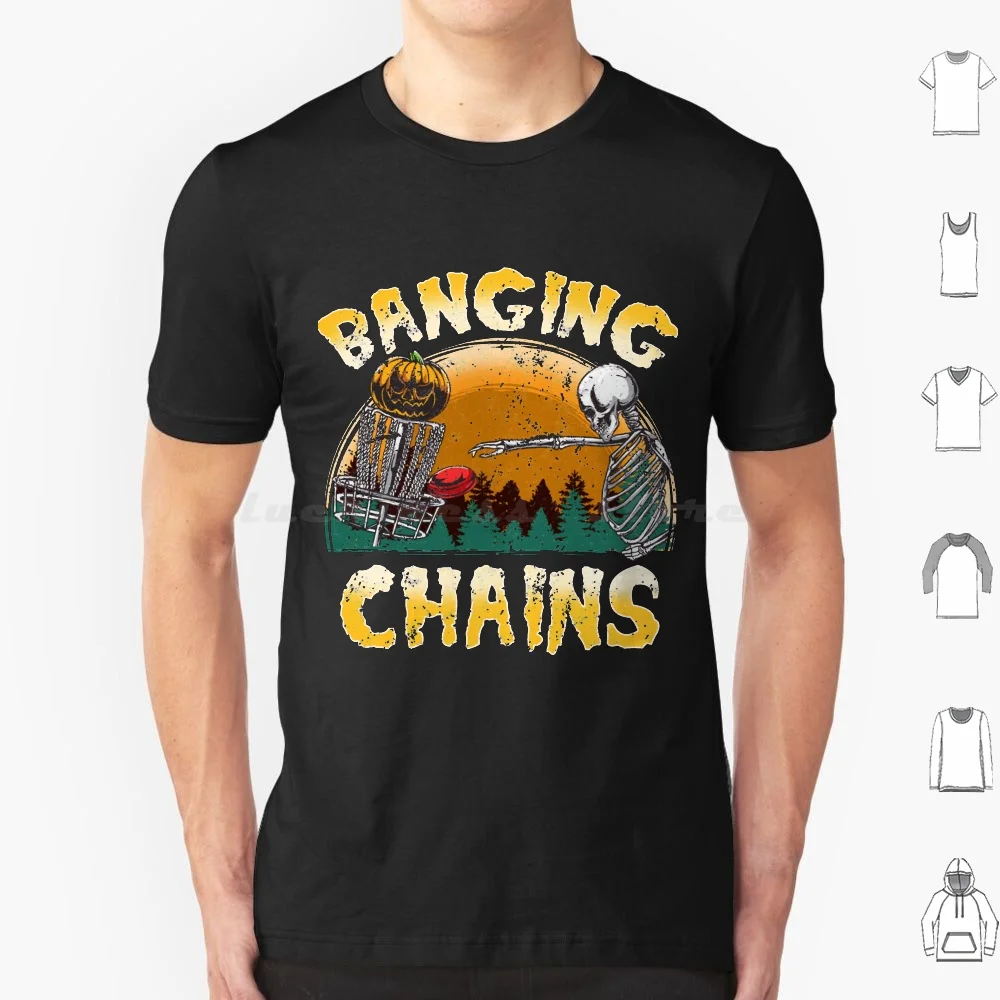 Vintage Disc Golf Basket Banging Chains Halloween Skeleton T-Shirt T Shirt Big Size 100% Cotton Vintage Disc Golf Basket