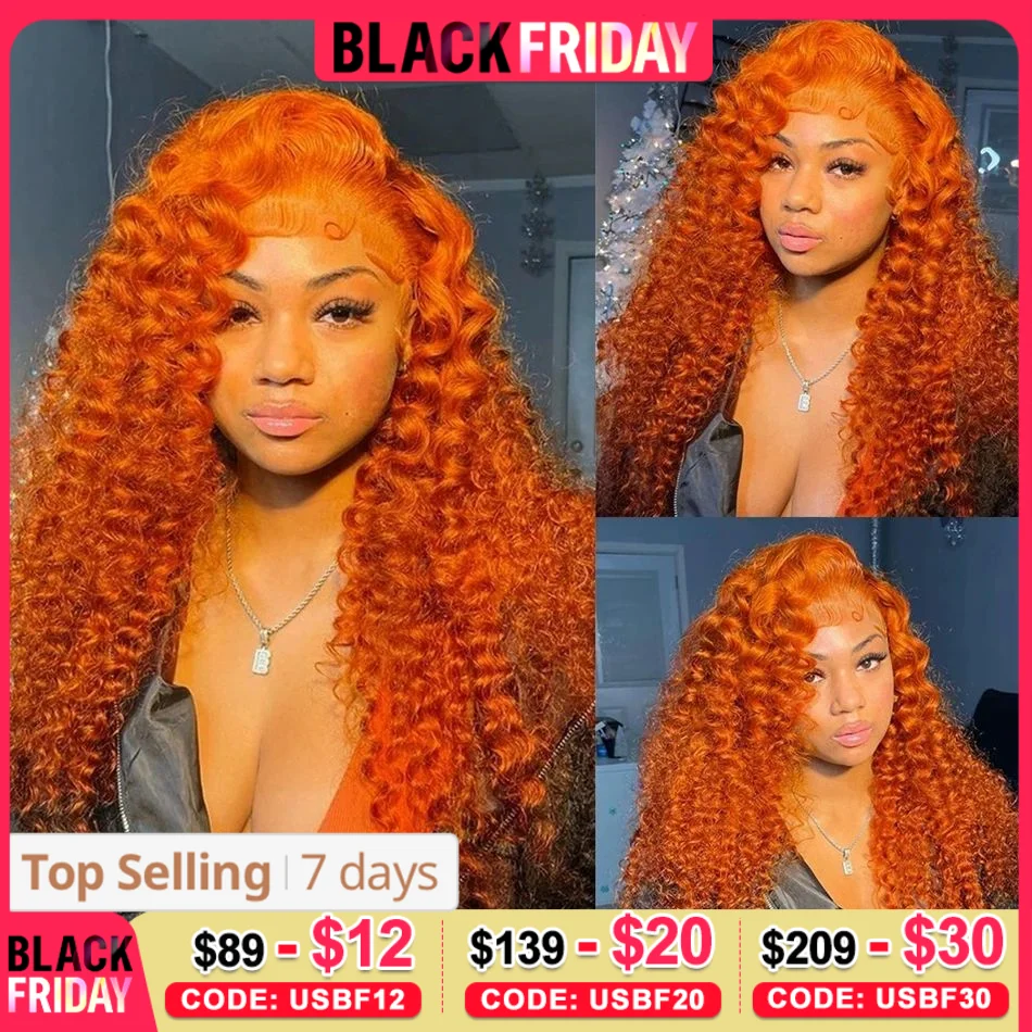 Ginger Orange Deep Wave Lace Frontal Wig Transparent 13x6 Hd Lace Front Human Hair Wigs Curly Hair 13x4 Lace Frontal Wig Colored