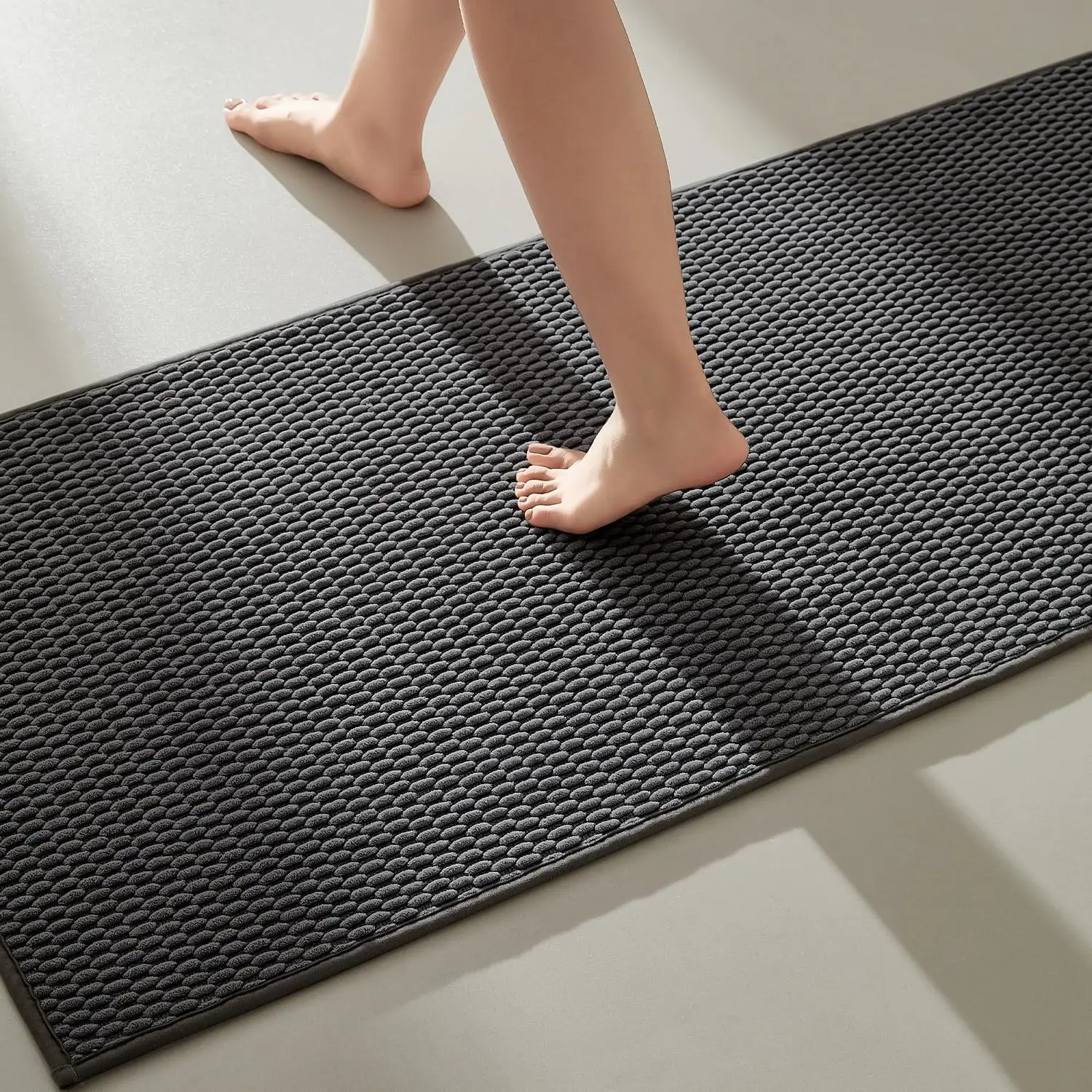 

Long Bath Mat Washable Thin Quick Dry Low Pile Non Slip Runner Rug 24x60 Dark Grey