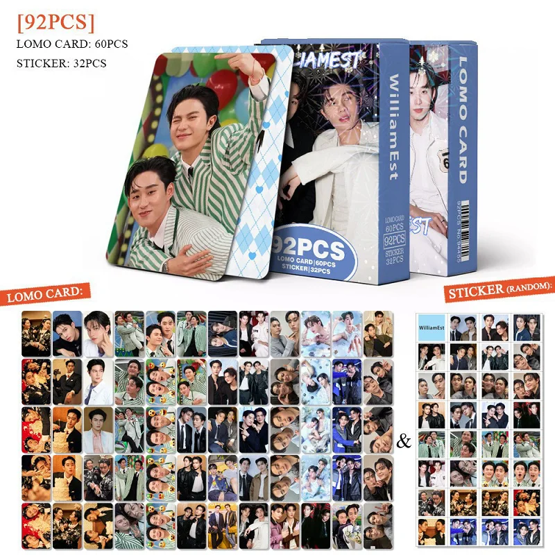 92PCS WilliamEst Thai BL Star CP Photo Cards Set with Stickers - HD Printed Thai Drama Idol LOMO Cards for Lovers ﻿ image 2