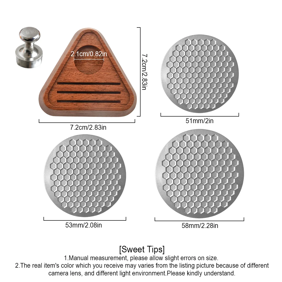 E9 Stainless Steel Espresso Puck Screen with Magnetic,Wooden Base, Reusable Filter, Fits Barista Express/Pro/Bambino Filter Base