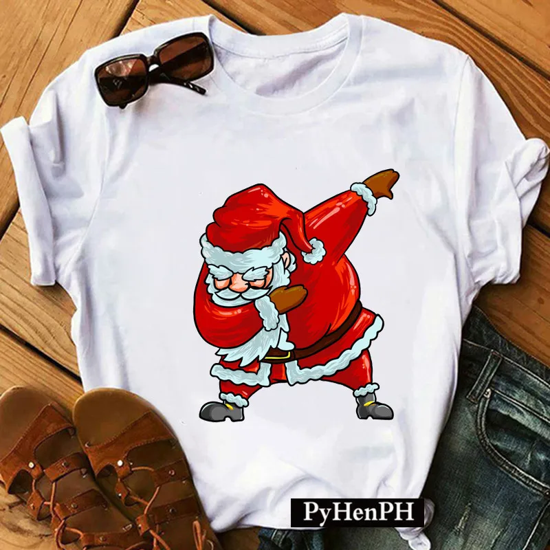 

Christmas Dab T Shirt Cartoon Santa Elk Print Tshirt New Year's Casual Short-sleeved T-shirt Aesthetic Clothes Women Clothes