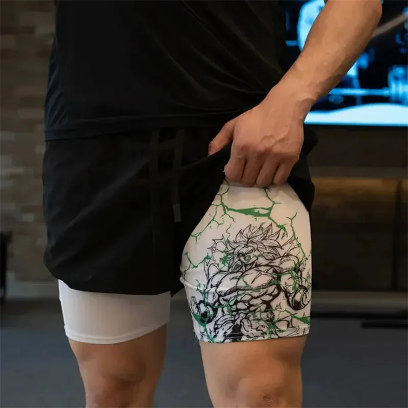 Anime 3D Printing Performance Shorts Men 2 in 1 Training Gym Shorts Fitness Jogging Basketball Summer Sports Workout Shorts