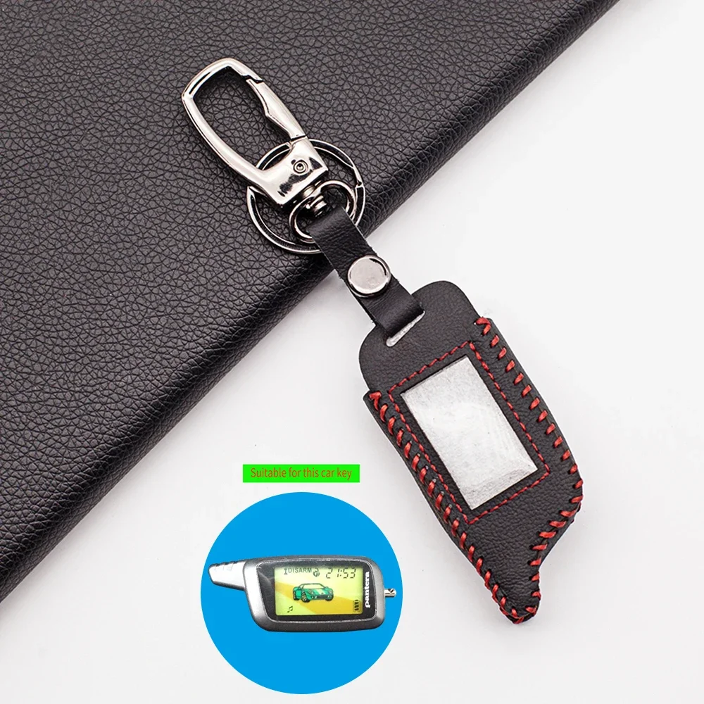 100% Leather Key Case Keychain Protector Cover For Pantera SLK 600 625 650RS 675RS 300 400 868 Two Way Car Alarm LCD Remote