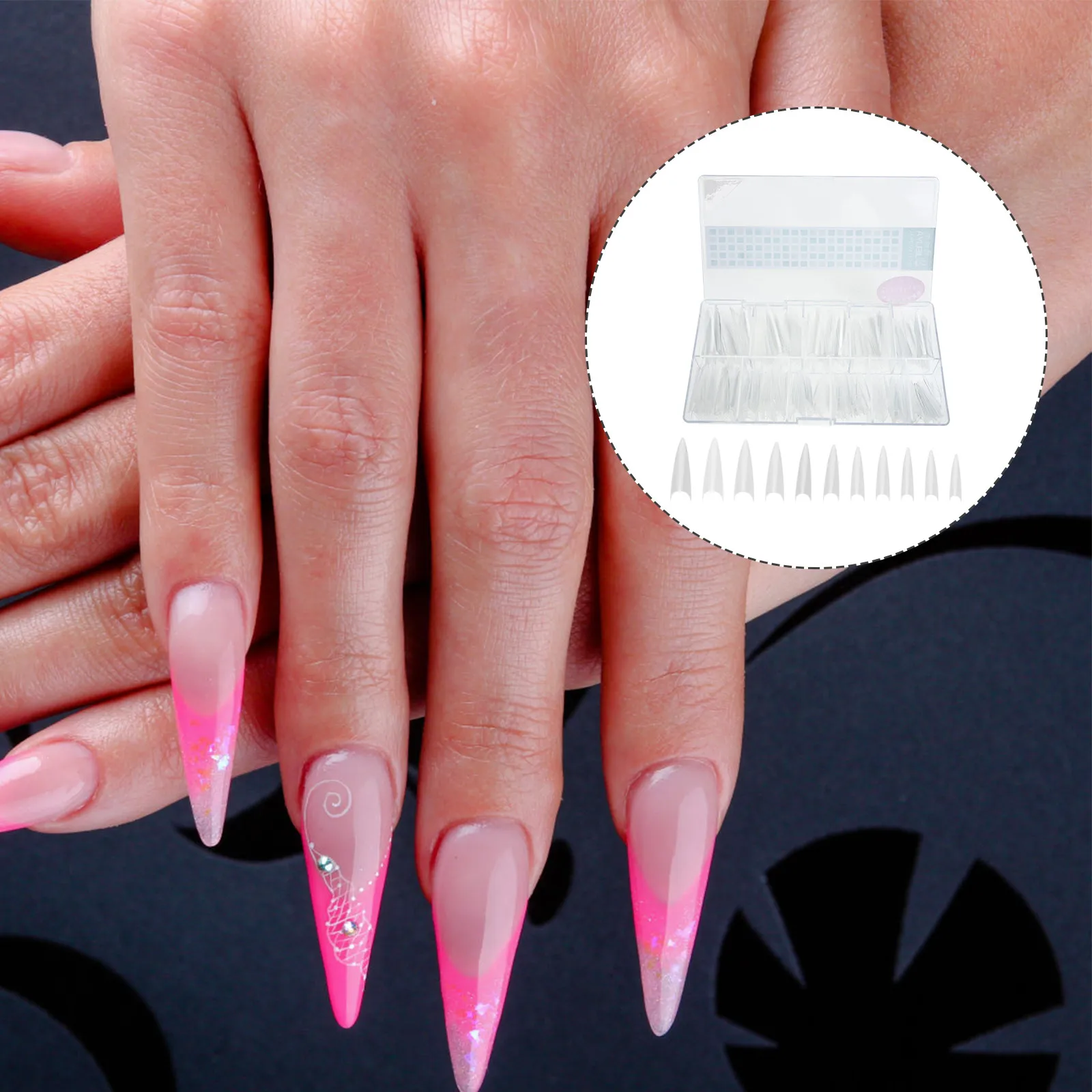 

500Pcs Fake Nails Clear Full Cover Nail Tips Long False Nails Salon Art Design Supplies for Home Professional Use