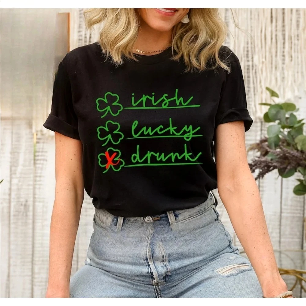 Irish Lucky Drunk Shirt Happy St Patricks Day Shirt Shamrock Tee Lucky Tops Irish Day Tee Women's St Patrick Day Summer Clothes