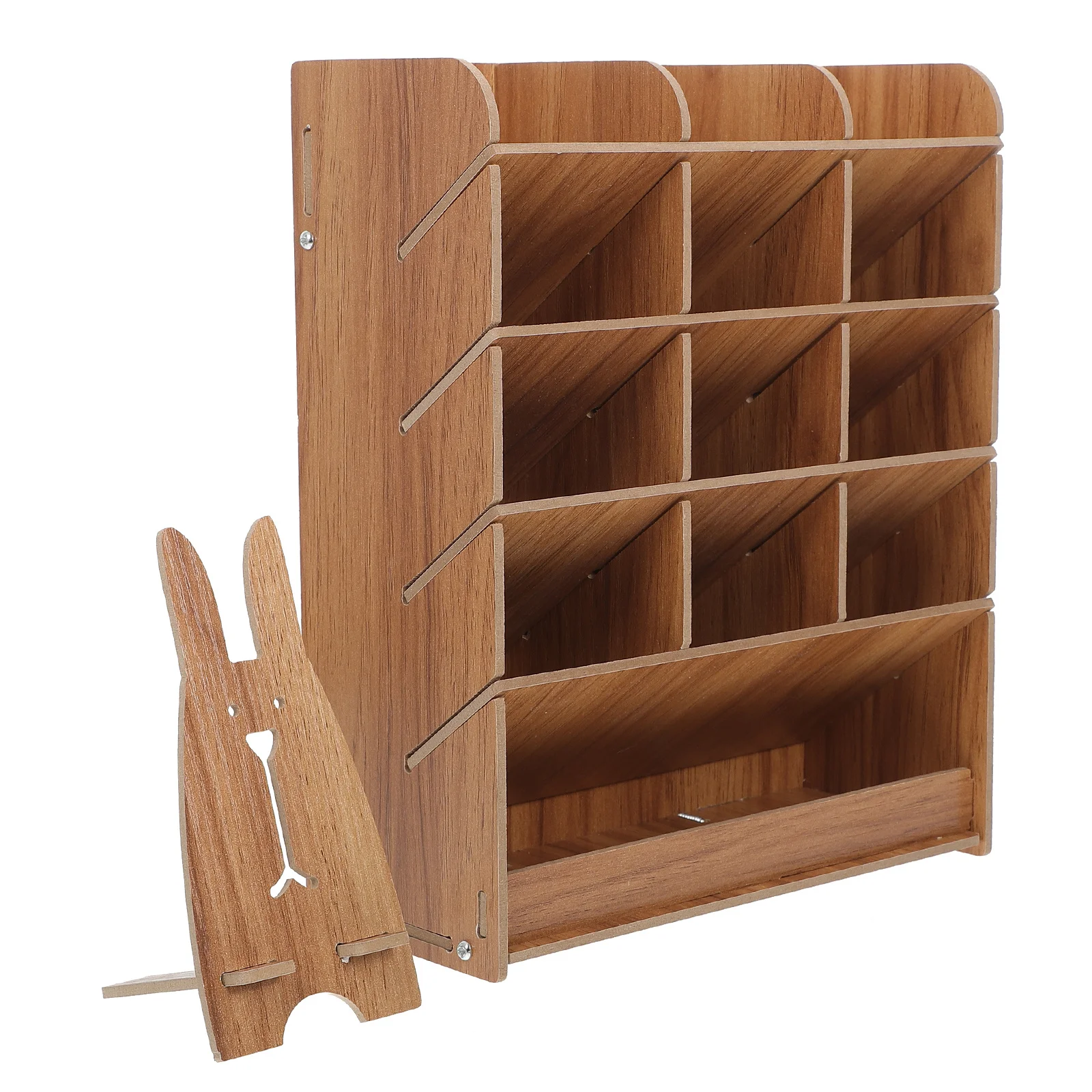 رف أقلام خشبي ذو سعة كبيرة منظم سطح المكتب حامل أقلام متعدد الشبكات رف تخزين الأدوات المكتبية للمكتب والمنزل #5