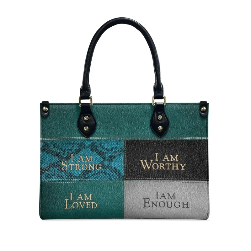 I Am Strong I Am Worthy I Am looked I Am suficiente Printing bolsos cruzados a la moda, bolso de mano con asa superior de cuero PU personalizado