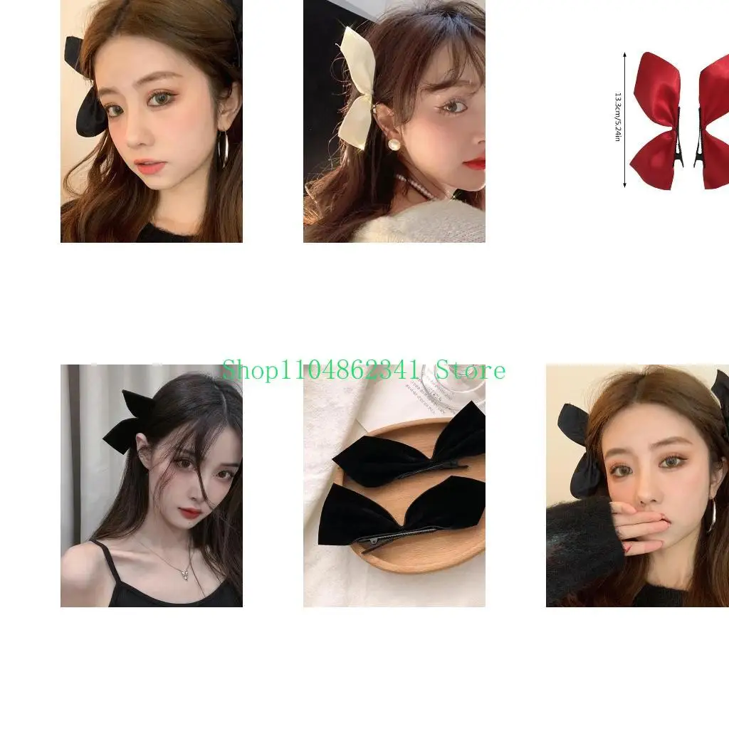 5ASD Sweet Duckbill Bowknot Hairpin Y2K Clip per capelli raso/ velluto per le donne