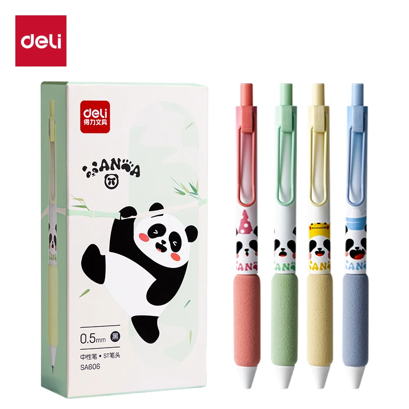 

Deli 4pcs 0.5mm Black Ink Quick-drying Cute Panda Gel Pen School Supplies Office Supplies Kawaii Pen Signing Pen Stationery