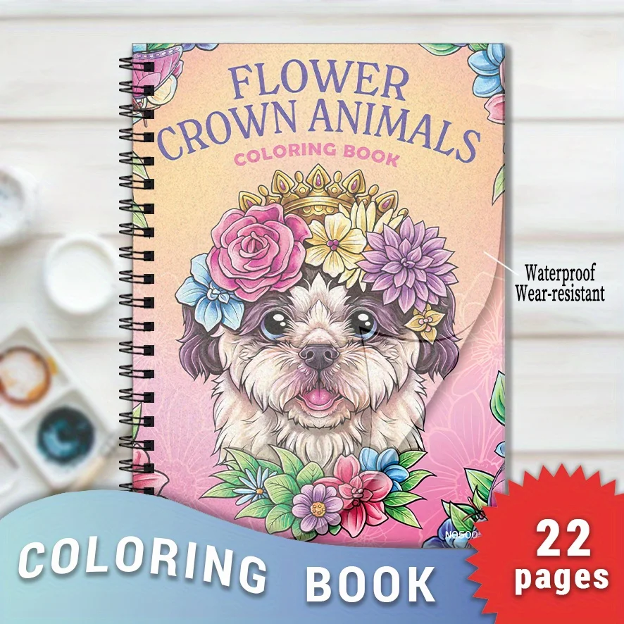 Flower Crown Animals Coloring Book - 8.3×11.2 Inches, 22 Pages. Floral - crowned Pet Art to Spark Creativity