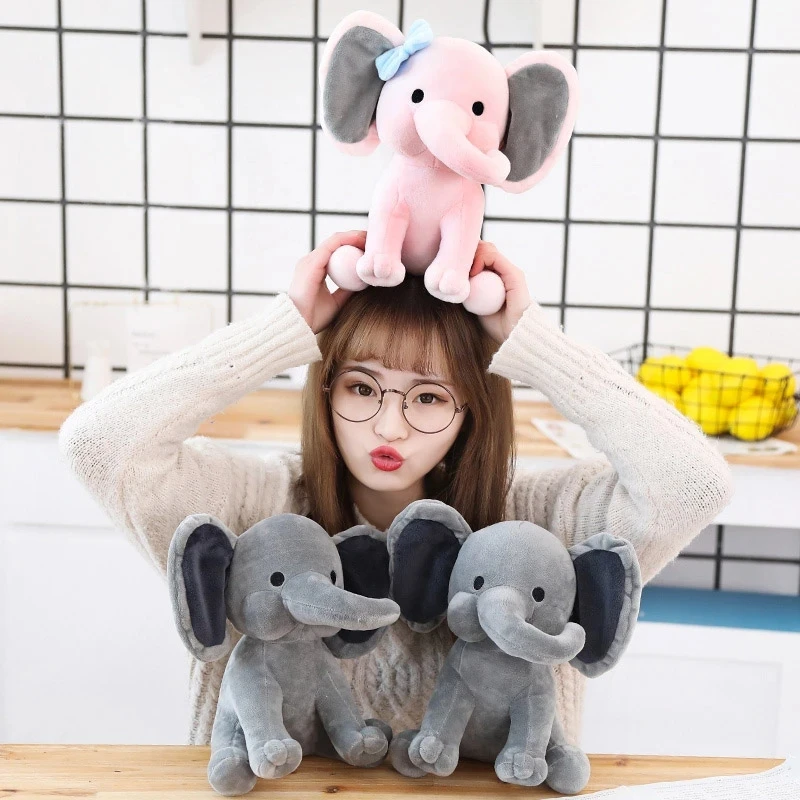 Elephant Plush Toys Baby Room Decorative Stuffed Dolls for Slepping 25cm Kawaii Animal Child Kids Plushiies Toy Pink Grey Doll