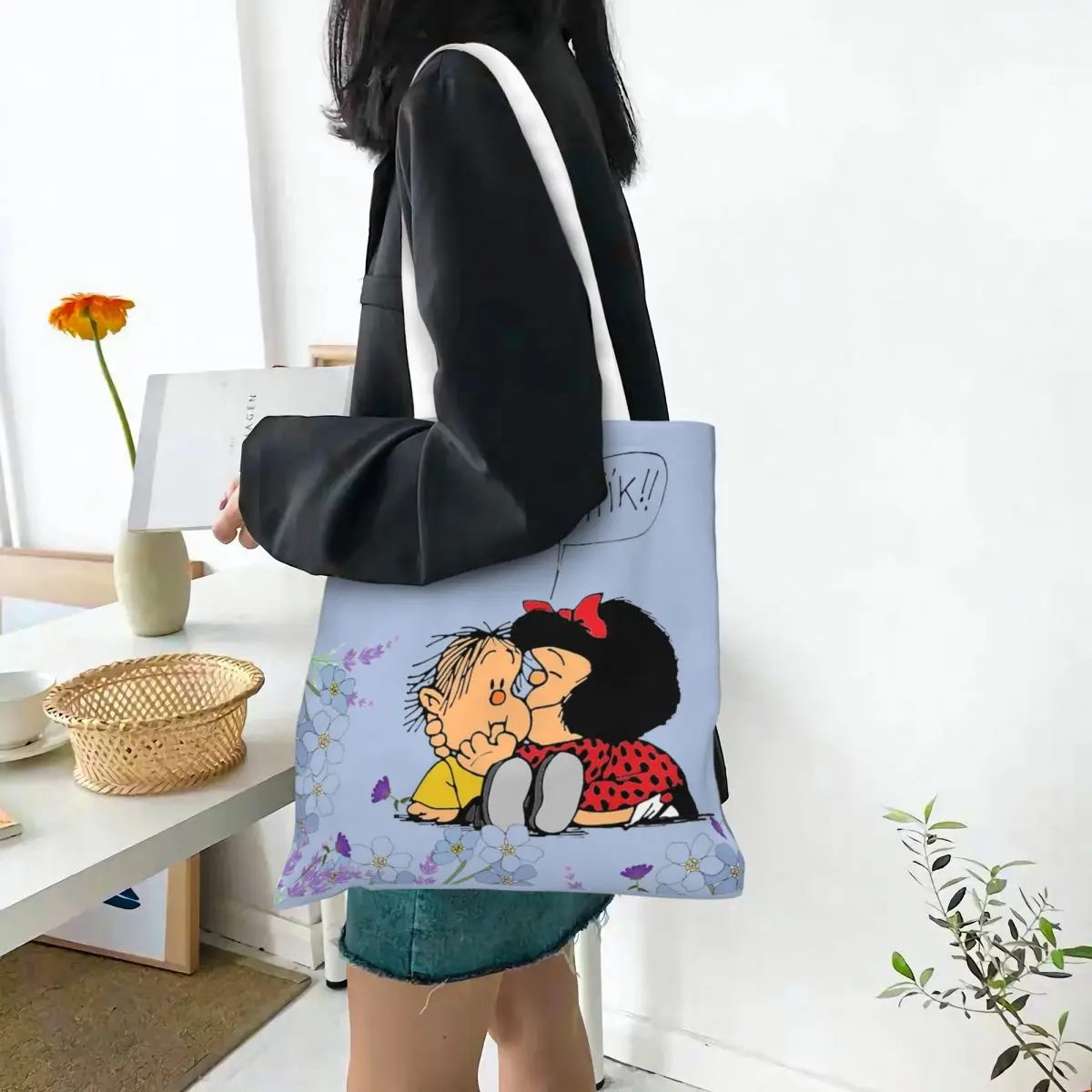 Unisex Mafalda And Baby Tote Bags Large Capacity Grocery Bag for Girl Handbags