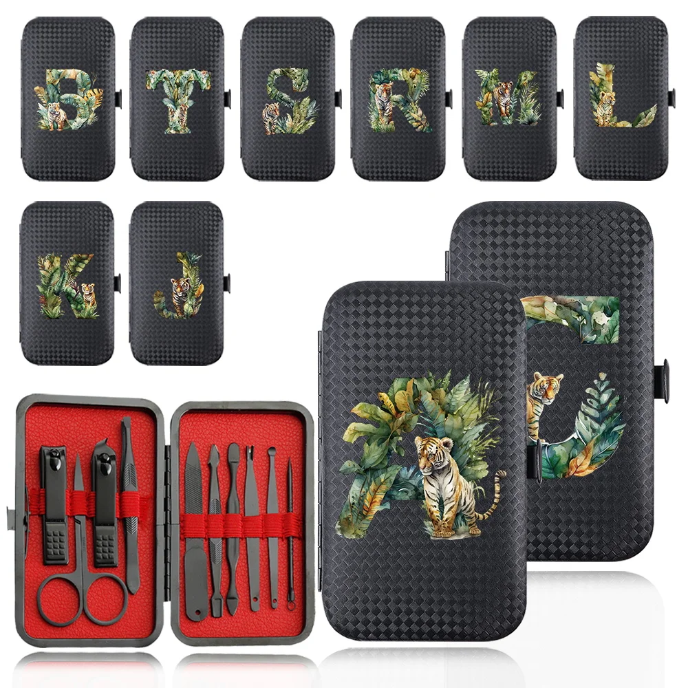 

10Pcs Stainless Steel Manicure Tools PU Nail Clipper Set Organizer Portable Pedicure Kit Folding Bag Jungle Tiger Letter Pattern