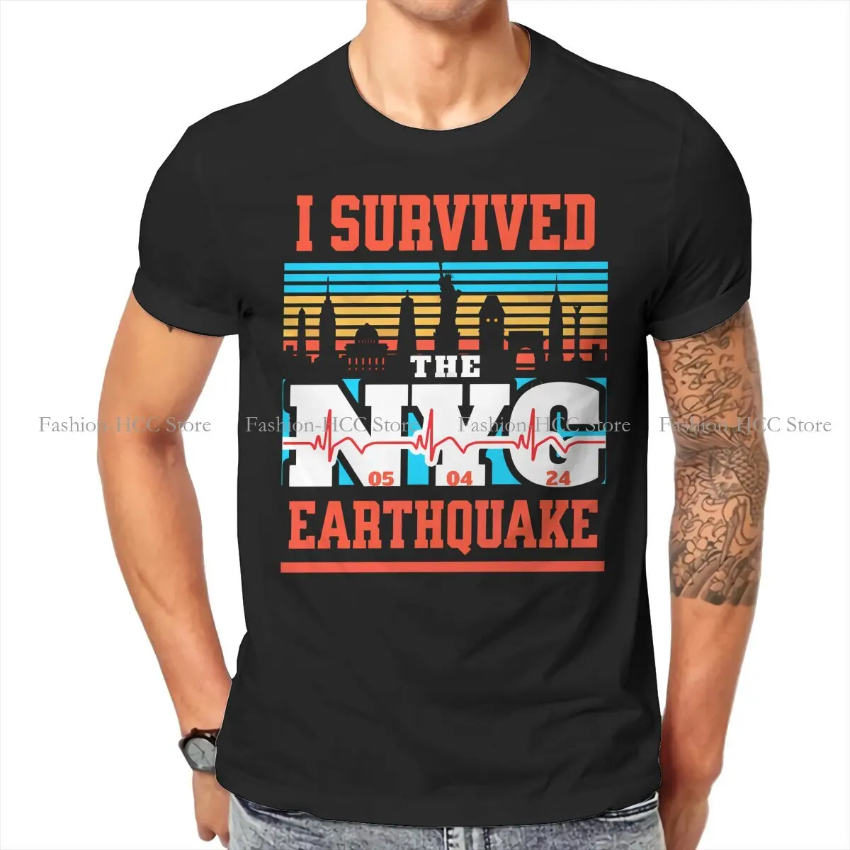 I Survived The NYC Earthquake Original TShirts Cool Distinctive Men's T Shirt Funny 6XL