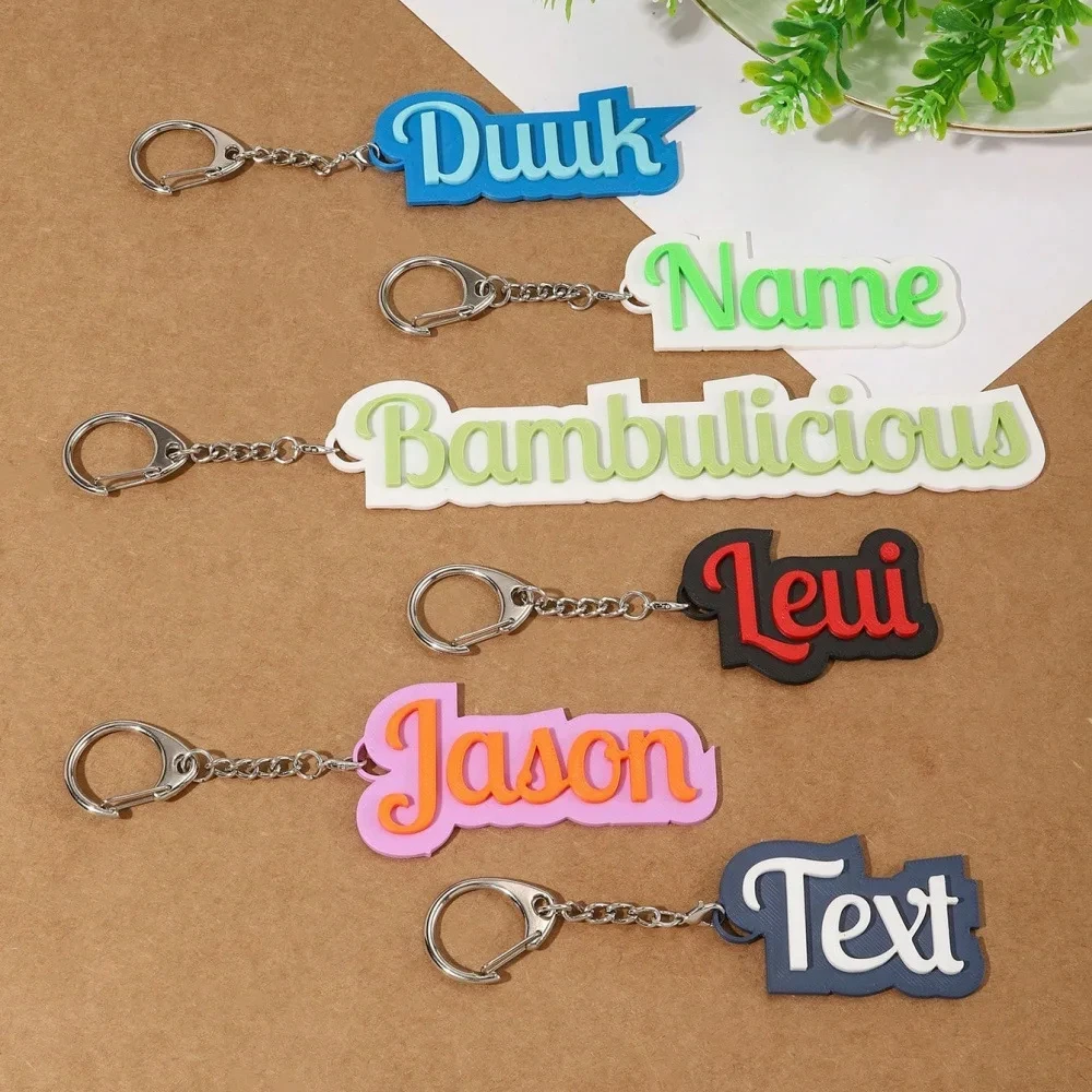 Personalized Custom Name Acrylic Keychain Colorful Name Tag Double Layer 3D Raised Letter Keyring Backpack Pendant Accessory