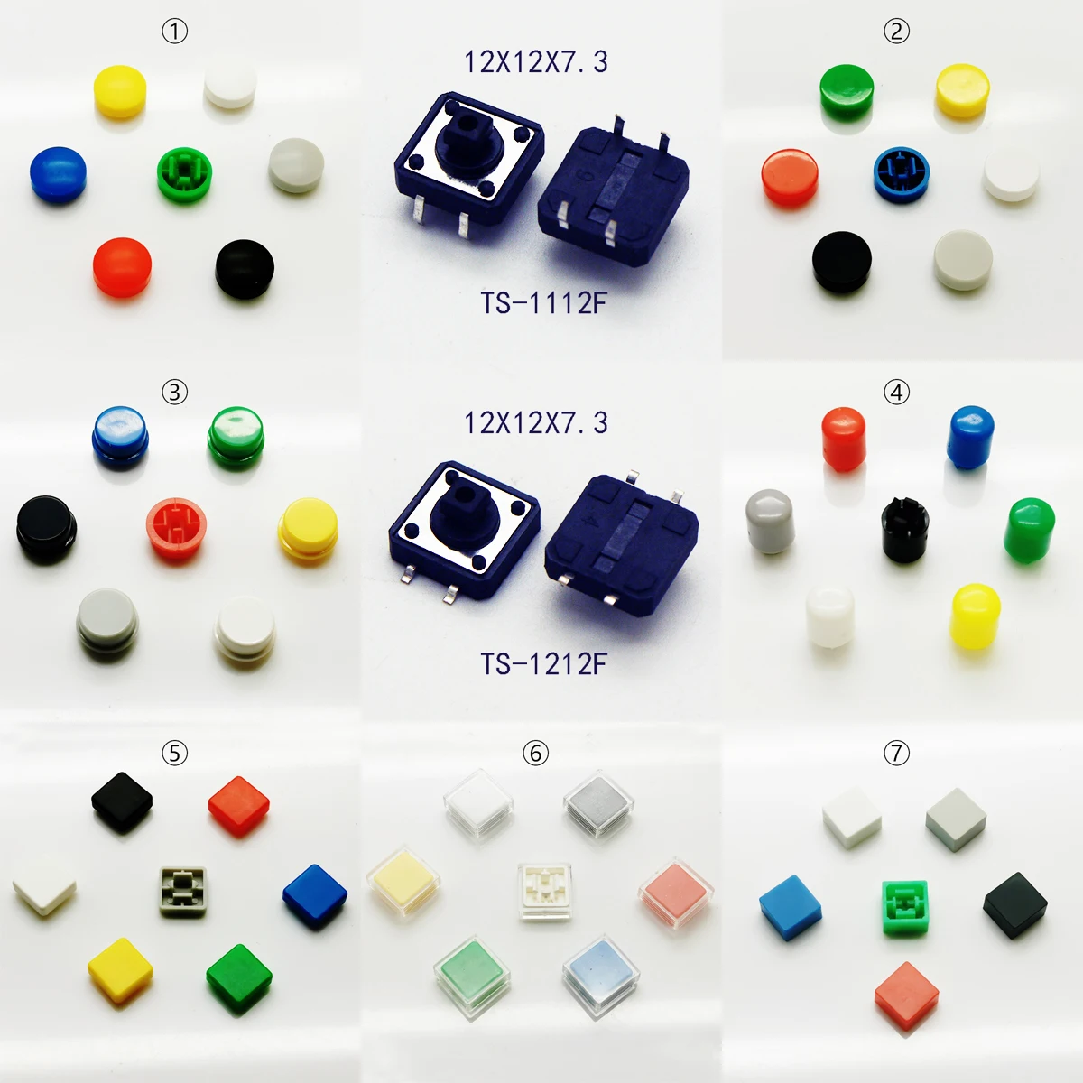 20Sets 12X12mm H=9/9.8/10/16.8mmTact Switch With Plastic Caps Momentary Tactile 4PIN SMT DIP Push Button Switch Micro Key Button