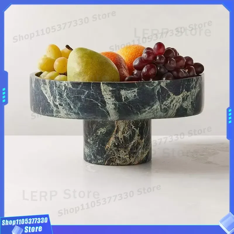SAIDKOCC Natural Green Marble Round Tray D25.5x12.5CM Custom Logo Storage Plate for Fruit Home Hotel Decoration Accessories
