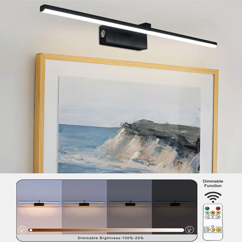 

Dimmable Cordless Picture Light for Wall 5200mAh 3CCT USB Rechargeable Battery Wall Sconce Art Light Wall Lights with Remote