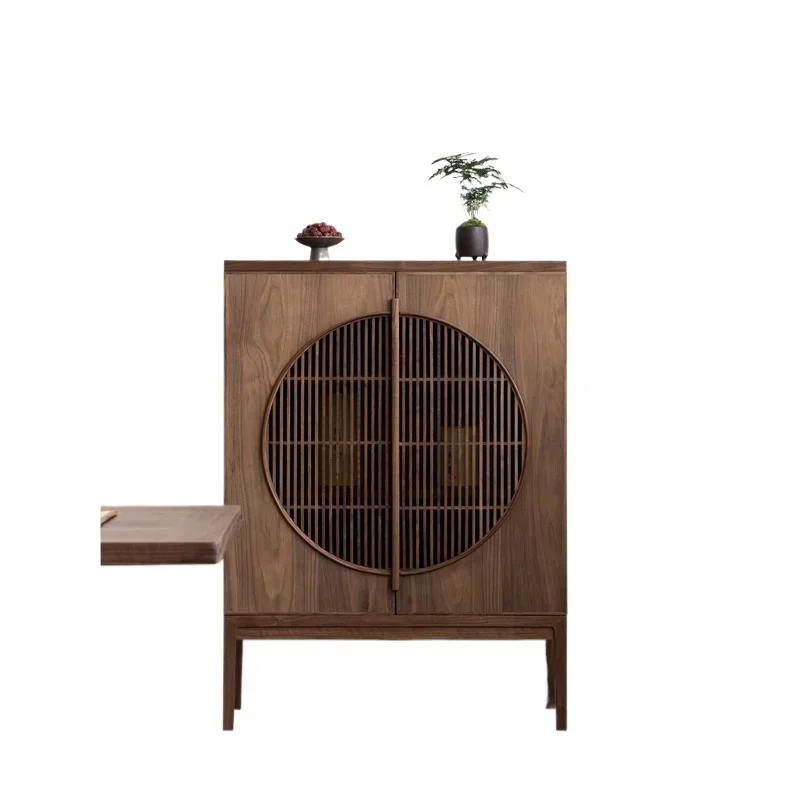 Zen new Chinese shoe cabinet, entrance entrance cabinet, black walnut old elm solid wood integration