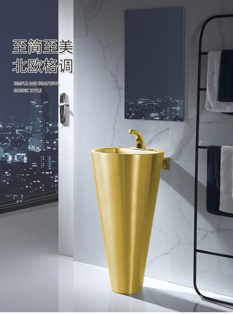 

Golden light luxury stainless steel column basin integrated floor-standing washbasin, outdoor wash basin, courtyard sink